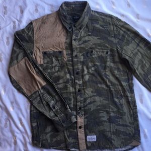 Camo and microfiber patch button down